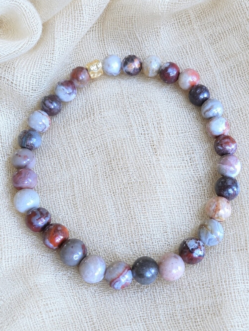 Mexican Crazy Lace Agate Beaded Stretch Bracelet | Handmade